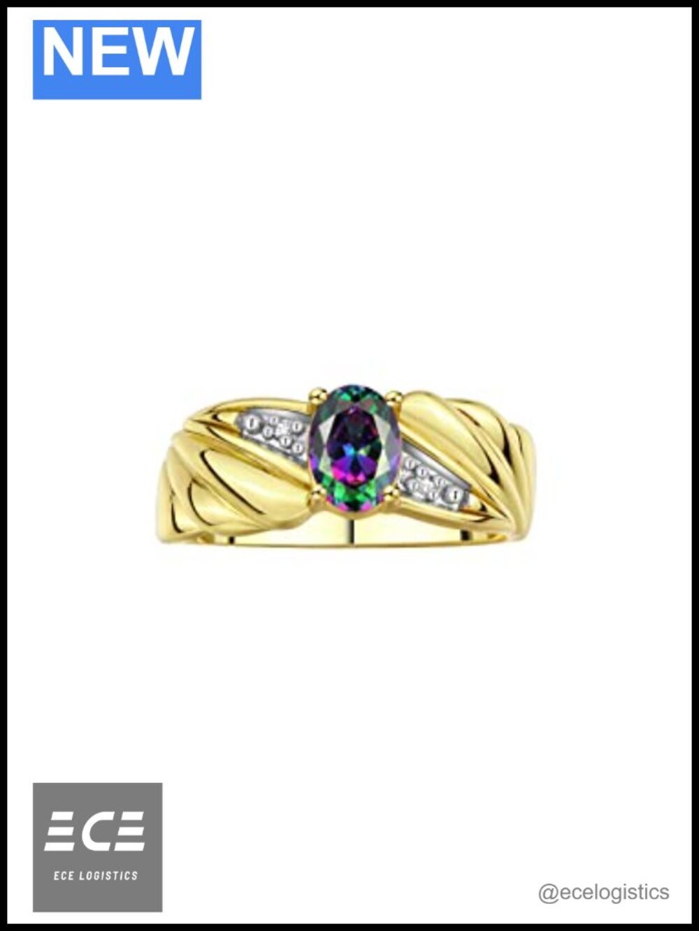 Angel Wing Birthstone Ring 7X5MM Gemstone & Diamonds Yellow Gold Plated Silver